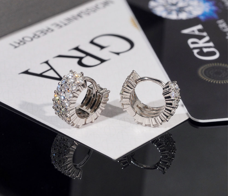 Iced Out Hoop Pass Diamond Tester Jewelry Ear Stud Moissanite Diamond Silver 925 VVS Moissanite Iced Out Stud Earring for Women