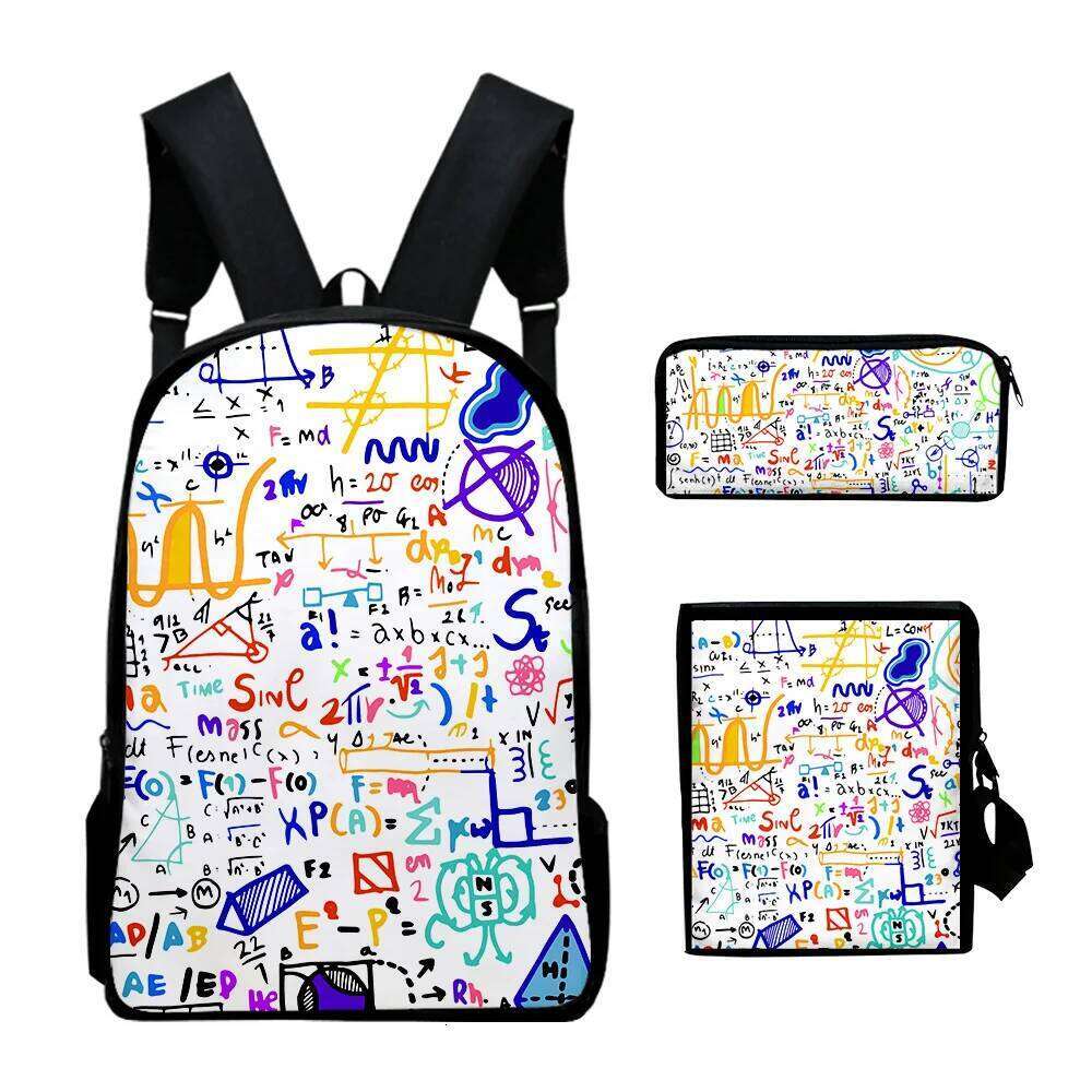 Fashion Science physical chemistry Formula 3D 3pcs/Set School Bags Laptop Daypack Backpack Inclined shoulder bag Pencil Case