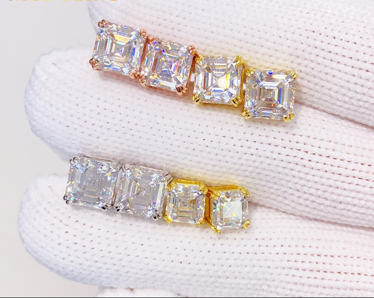 925 Sterling Silver Luxury VVS GRA Gertificate Asscher Cut Men Women Custom Fine Jewelry Moissanite Stud Earrings