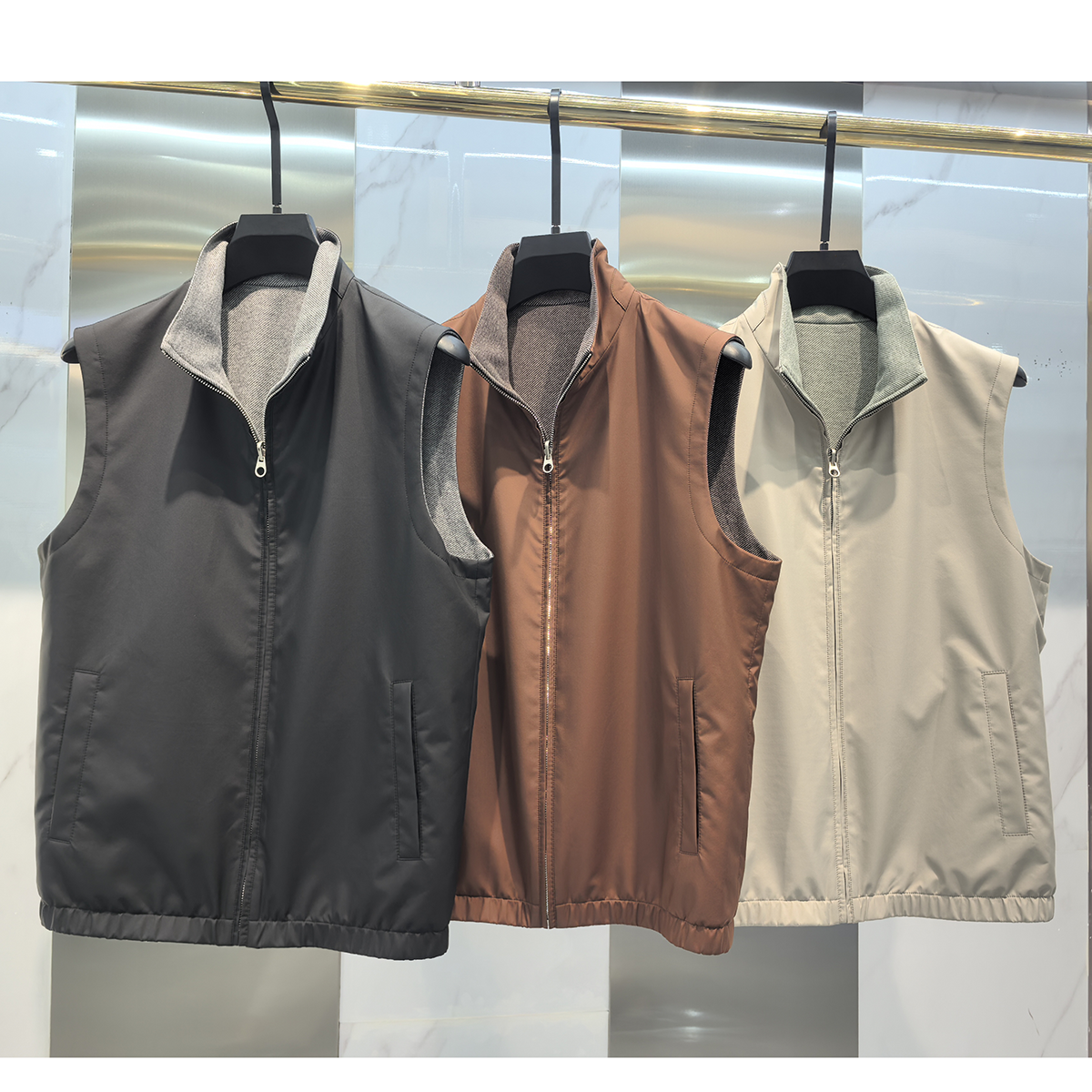 Stand up collar sleeveless double-sided vest vintage money layering aesthetic model double-sided down vest