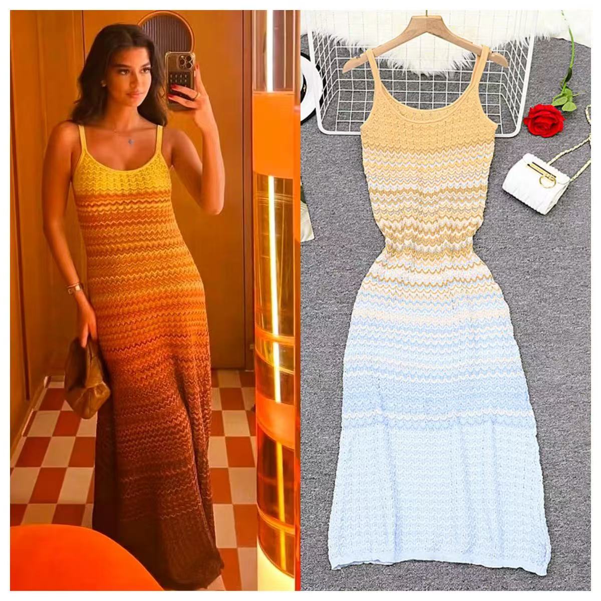 Milan Style Runway Dress Autumn Crew Neck Sleeveless Mid Calf Brand Same Style Empire Womens Dress Fashion