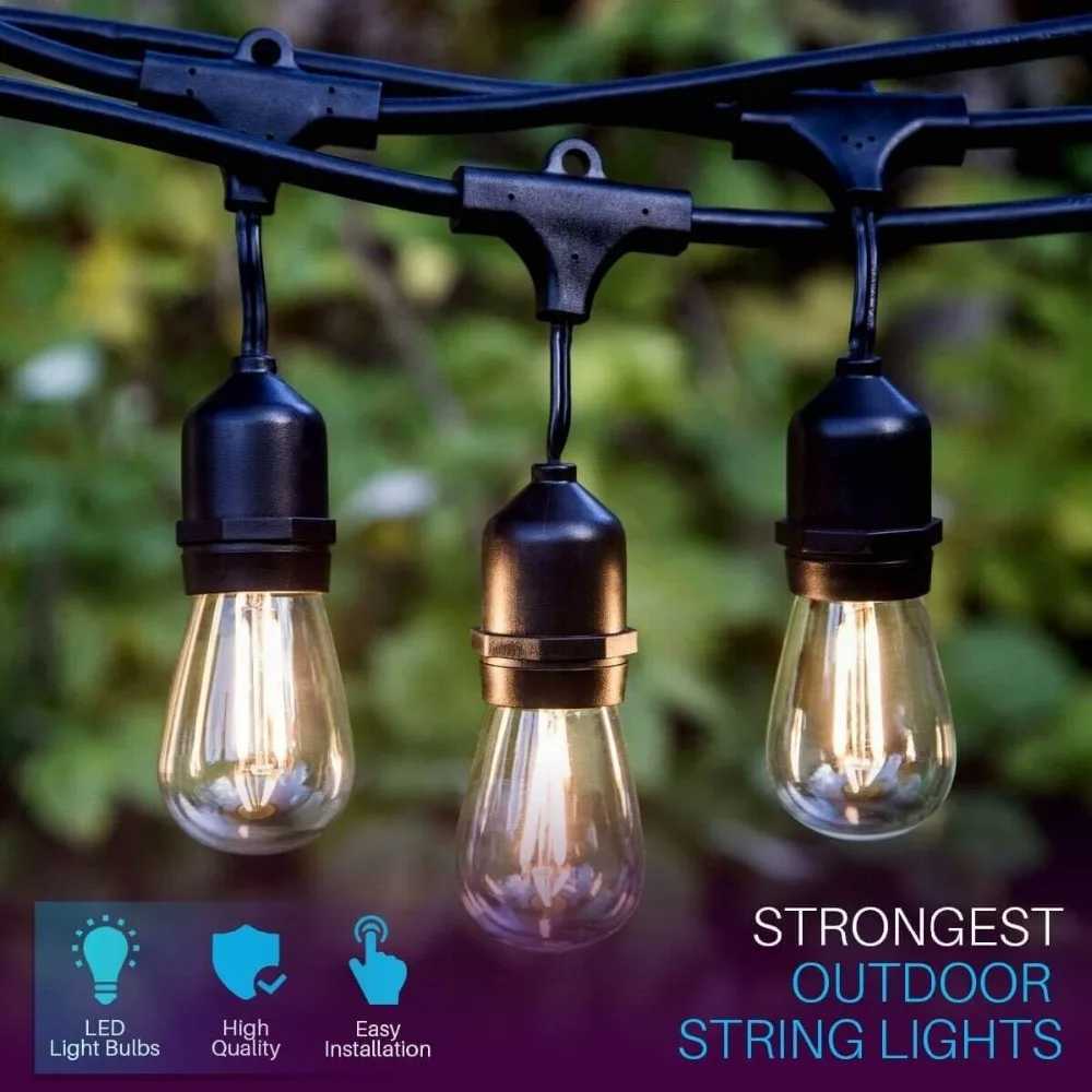 IP65 15M LED S14 String Lights Waterproof E27 Warm LED Retro Edison Filament Bulb Outdoor Street Garden Patio Holiday Lighting W250701