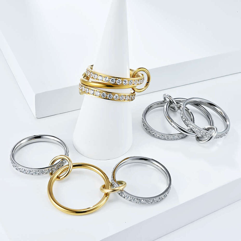 Hot Selling Three-Layer Stacked Rings for Women Titanium Steel Gold-Plated Diamond-Encrusted Light Luxury High-End Jewelry