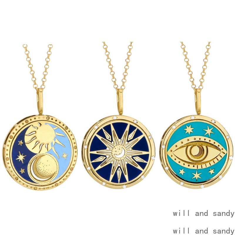 Non Tarnish 18k Gold Plated Tarot Coin Pendant Necklace Stainless Steel Star Moon Eye Charm Fashion Necklaces for Women Birthday Gift Girl Friend Vale