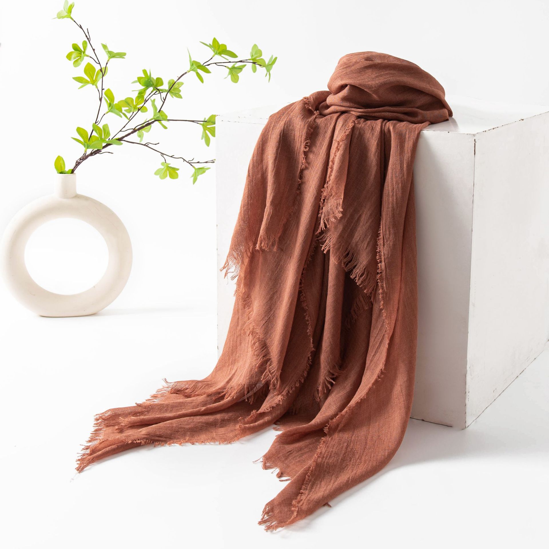 K1202 Spring and summer thin scarf imitation cotton and linen pure color simple sunscreen shawl women wholesale cross-border