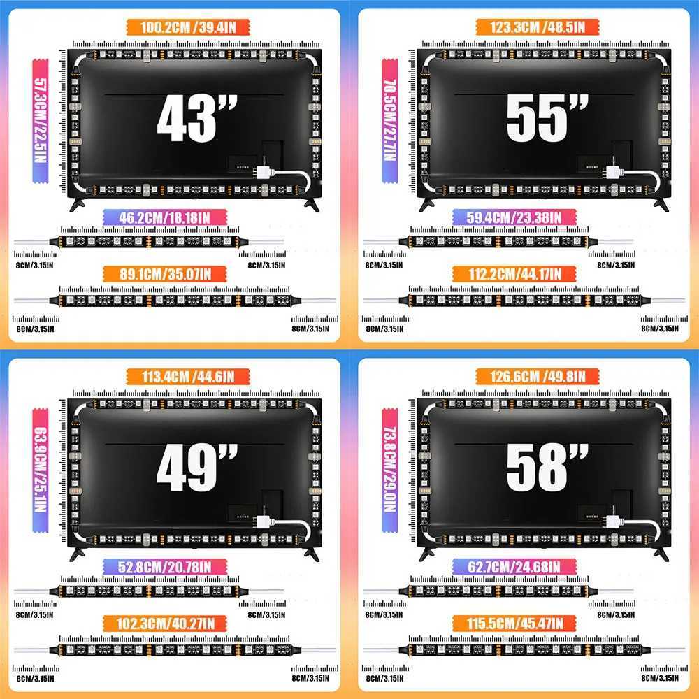 USB LED Strip Lights 5V TV Led Backlight Strip with Remote Diy Colors Lightings For 49/49/55/58 Inch TV Strip Decoration W250701