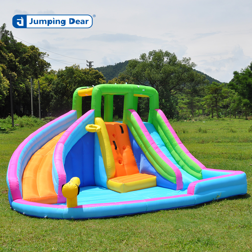 Ocean-Themed Dual Slides & Rock Wall Combo for Family Fun at Home