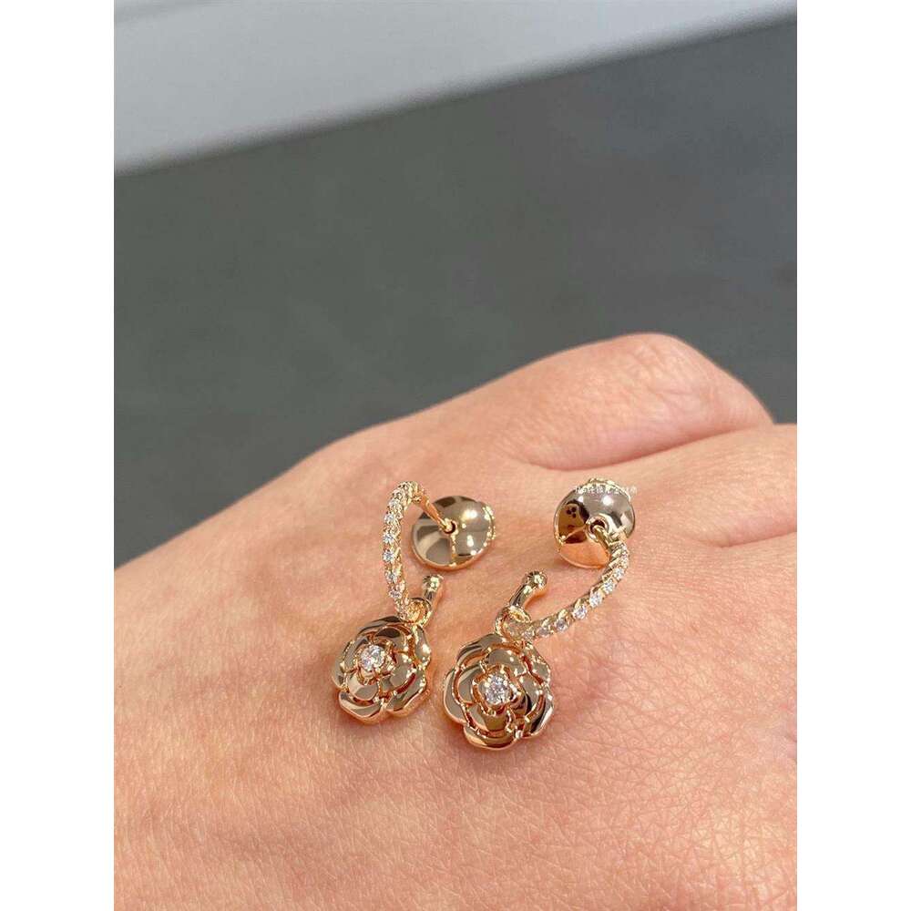 DHCollections Chanel-Style Camellia Earrings Set - 18K Rose Gold Plated Floral Jewelry for Women | Elegant Flower Earrings