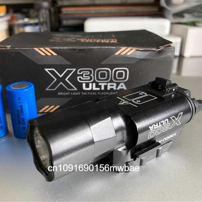 Tactical Airsoft Surefir X300U X300 Ultra 600lm LED Flashlight Rifle Weapon Pistol Scout Hunting Gun Outdoor Light Fit 20MM Rail XJ250701