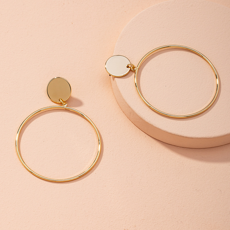 Geometric Large Hoop Ladies' Jewelry New Simple Gold Round European And American Minimalist Style Alloy Designer Earrings For Women