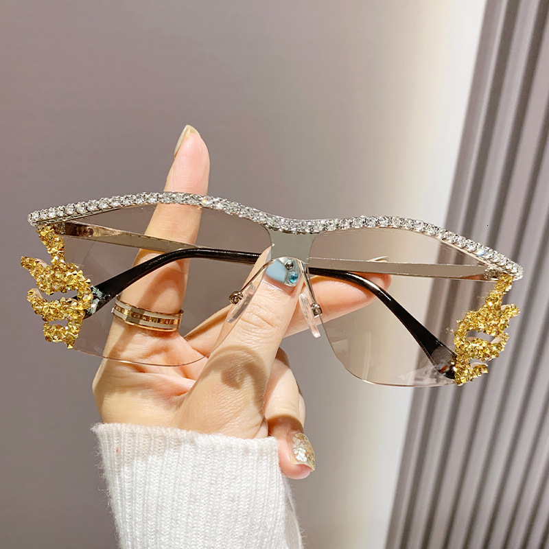 Designer Sunglasses New Metal Rhinestone Unisex Luxury Rimless Irregular Sun Glasses High-Quality