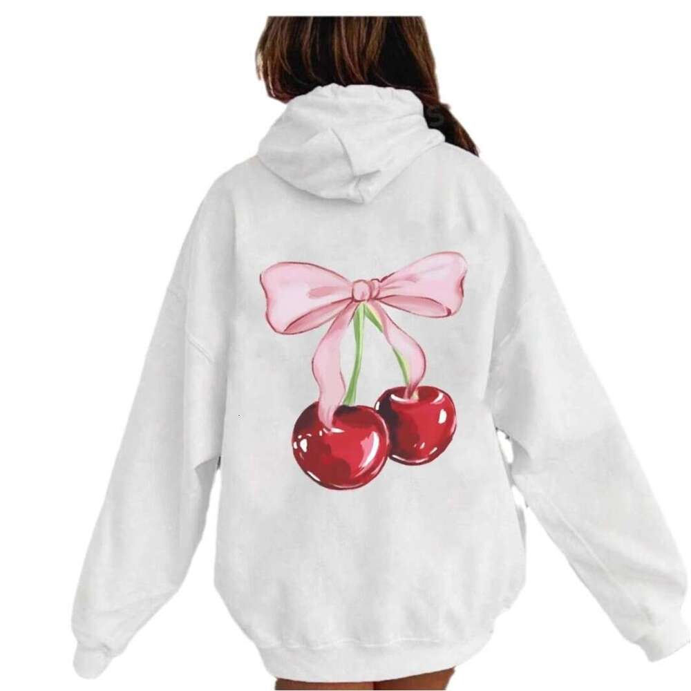 Ins New Autumn Winter Cherry Print Sweatshirt Round Neck Loose Hoodie For Women B5