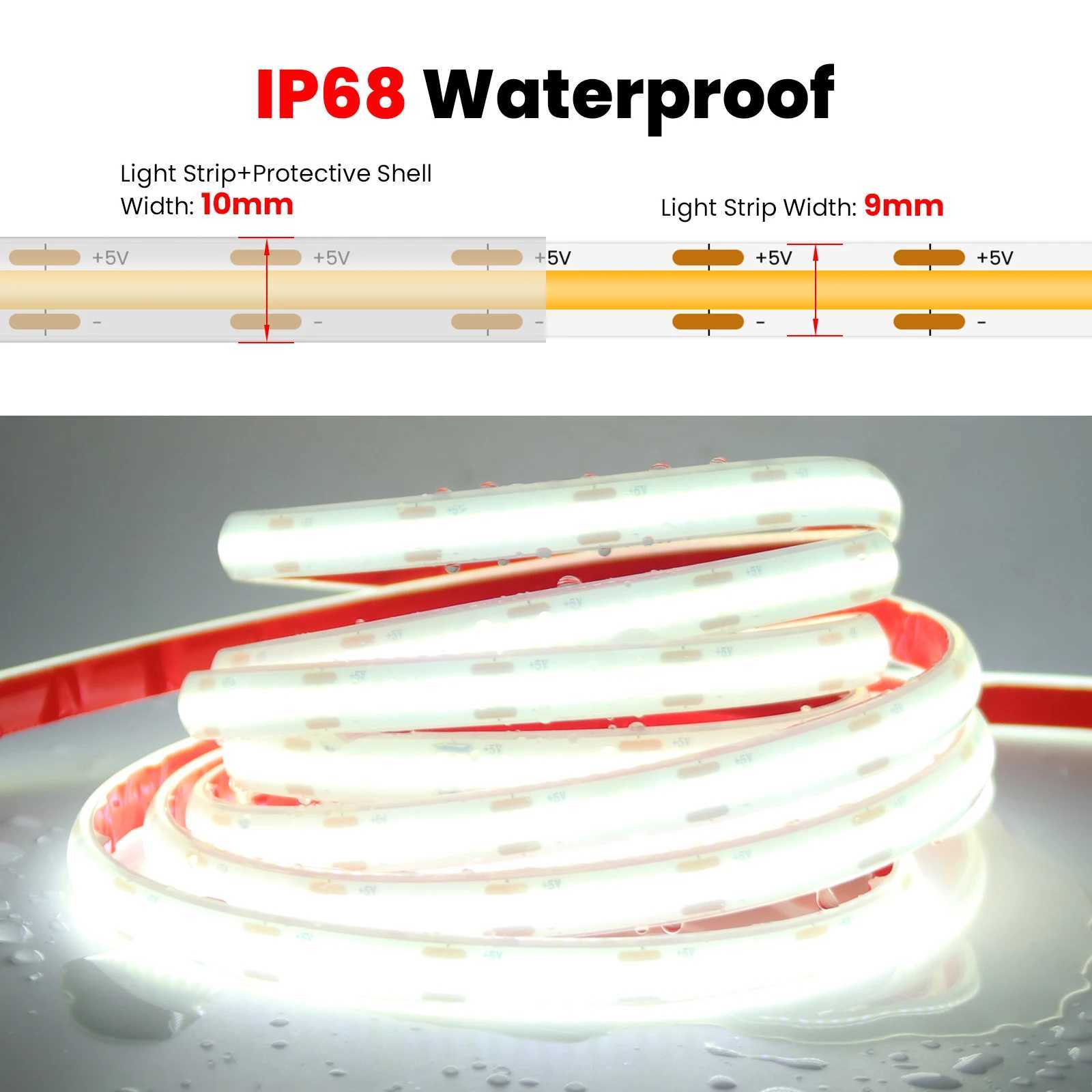 IP68 Waterproof 5V COB LED Strip With Motion Sensor AAA Battery Powered Induction Night Light 1-3M Warm White Linear Light Bar W250701