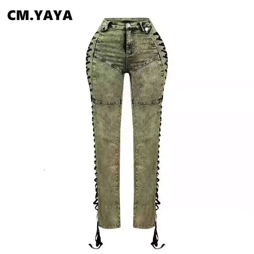 hoodie Wear Cm.Yaya Women Streetwear Cutout Side Lace Up Cargo Pencil Denim Wide Leg Jeans Pants Fall Casual Fashion Holiday Trousers jacket