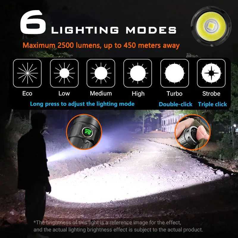 YEMAO New Upgrade A7 Tactical Flashlight 2200 Lumens LED Flashlight Rechargeable Dual Switch Torch 21700 Battery Powerful LightXJ250701