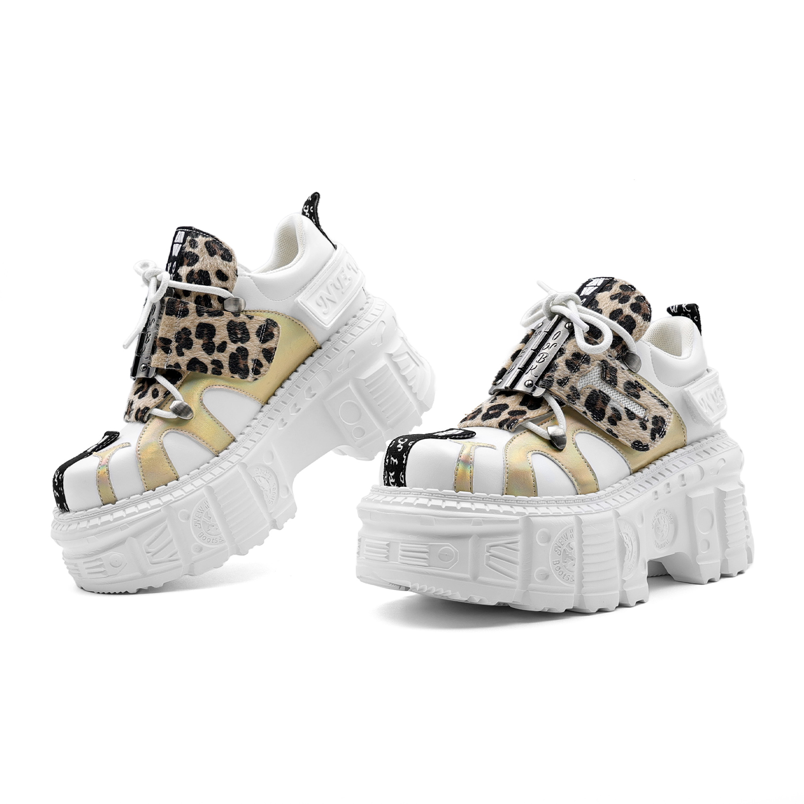 Women's Dark Leopard Print Leather Boots with Thick Sponge Soles