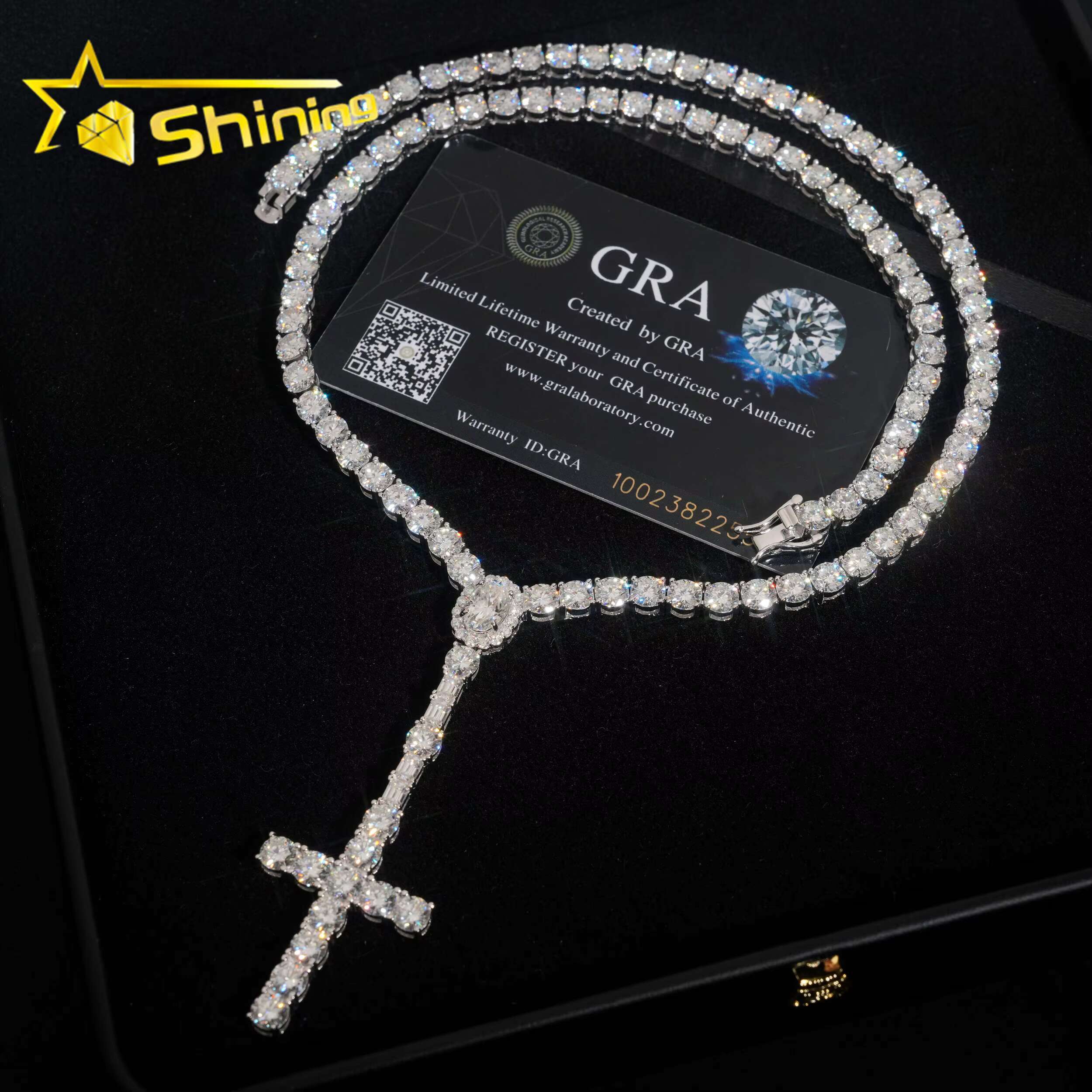 New Design 925 Sterling Silver Cross Style Moissanite Pendant Necklace Hip Hop Jewelry Moissanite Necklace Tennis for Men