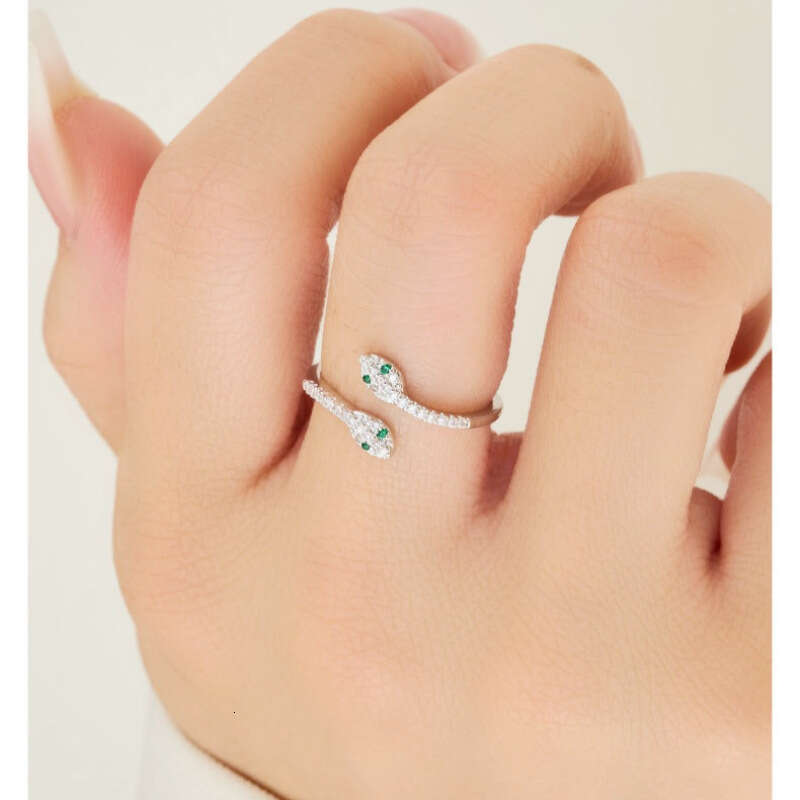 DHCollections Dual Snake Ring - Adjustable Open Cuff Fashion Ring for Women | Sterling Silver Plated Cubic Zirconia Statement Finger Jewelry