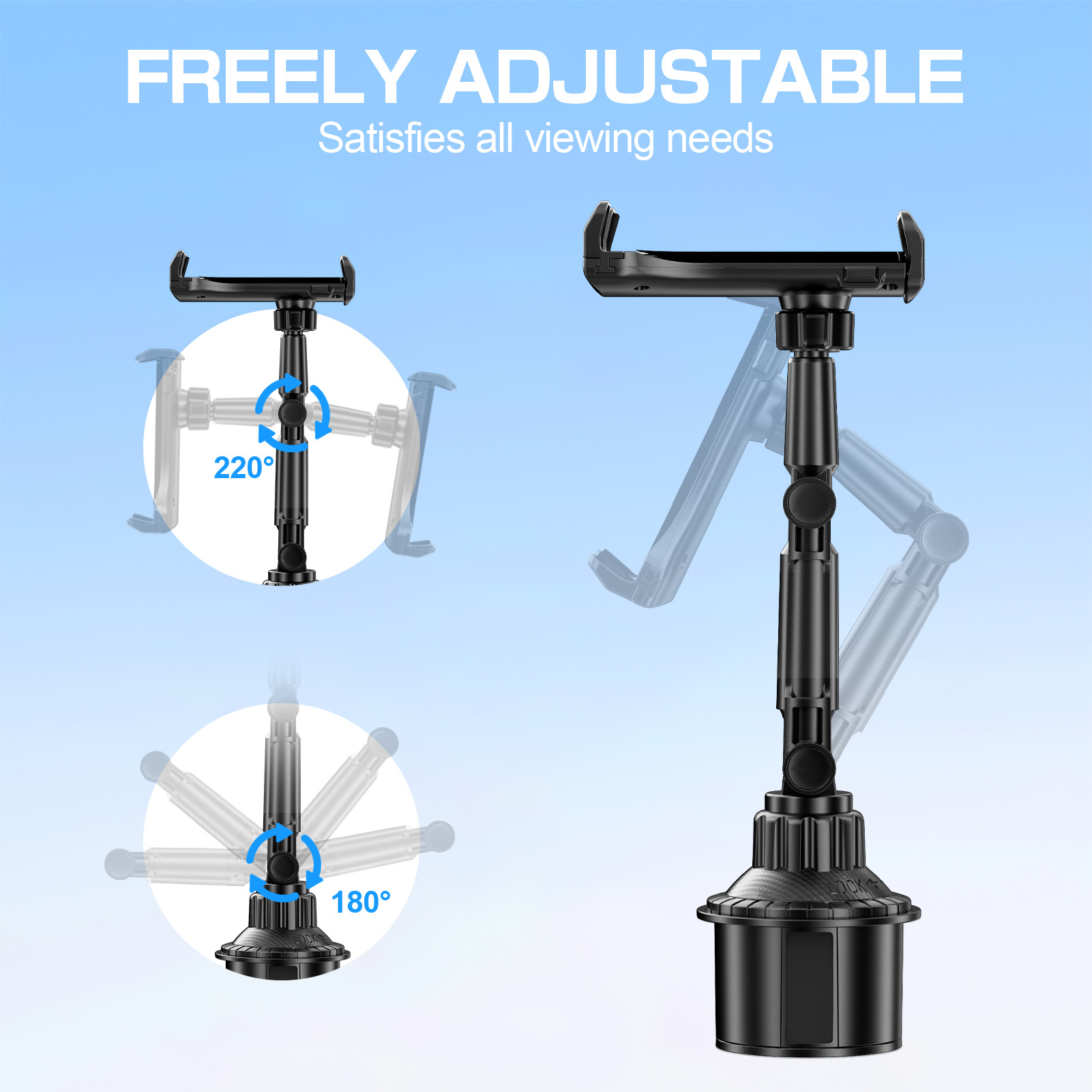 2 in 1 Cup Holder Cell Phone & Tablet Mount Car Cradles Adjustable Gooseneck Holders Compatible for ipad iphone samsung huawei By Sea Shipping