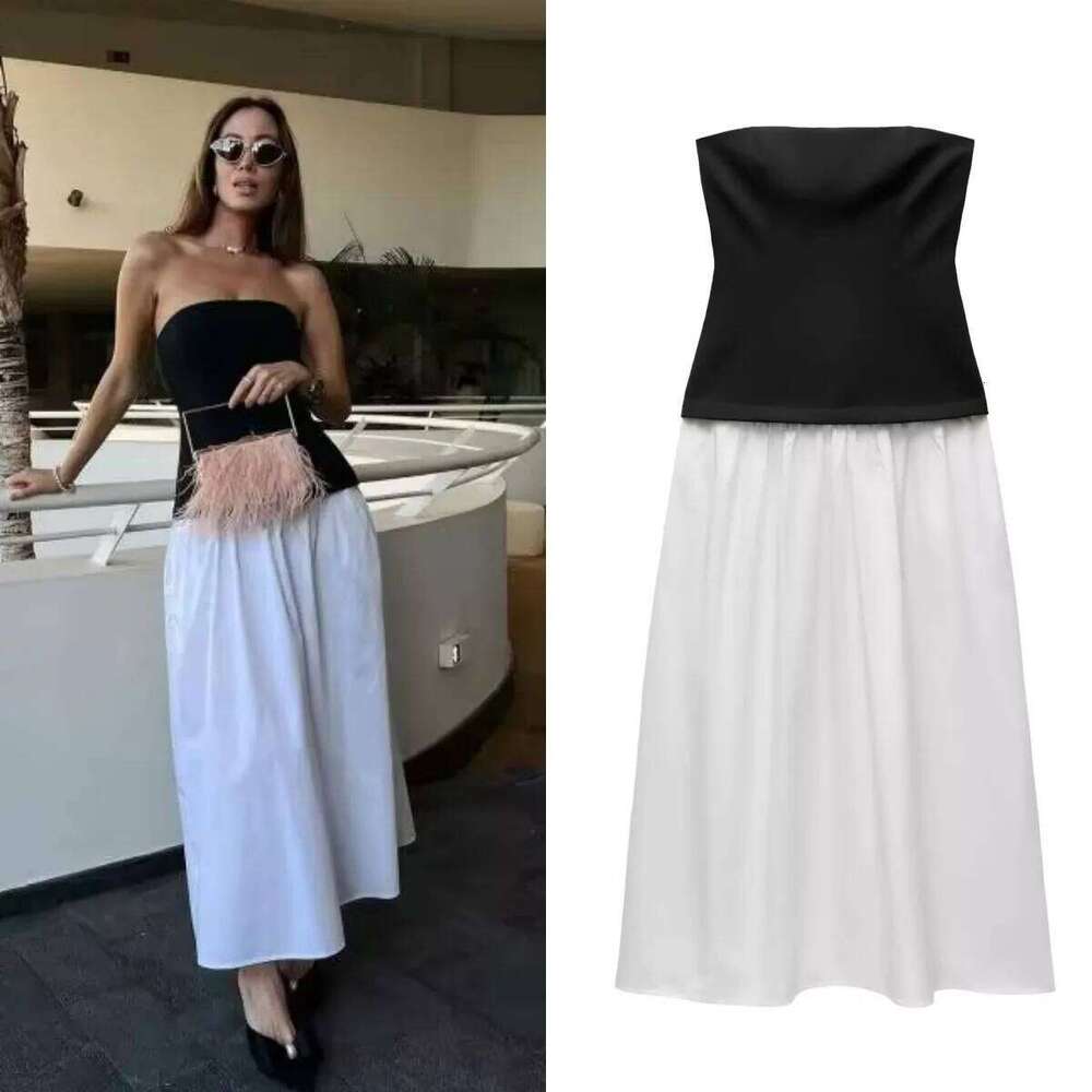 hoodie Women's Wear TRAF Women's Spring Collection Elegant Fashion Party Color Contrast Patchwork Sexy Strapless Dress jacket