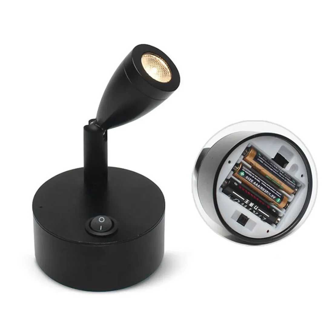 Black 2W Battery Portable LED Spot Lights for Jewelry Cabinet Lamp AAA Dry Battery Powered 3000K 6000K Table Desk on SpotlightXJ250624