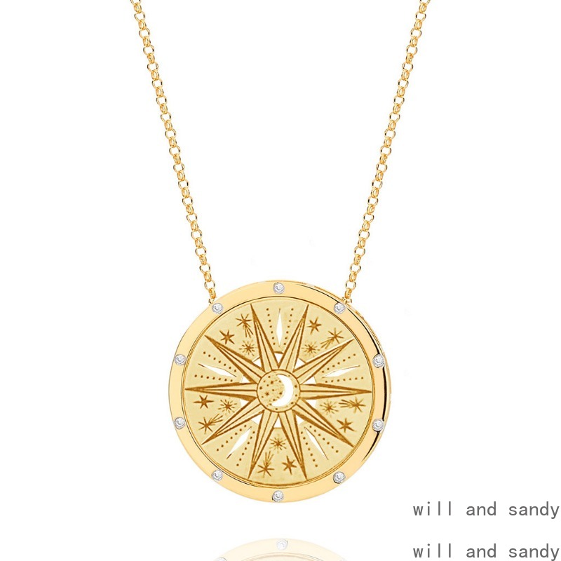Non Tarnish 18k Gold Plated Tarot Coin Pendant Necklace Stainless Steel Star Moon Eye Charm Fashion Necklaces for Women Birthday Gift Girl Friend Vale