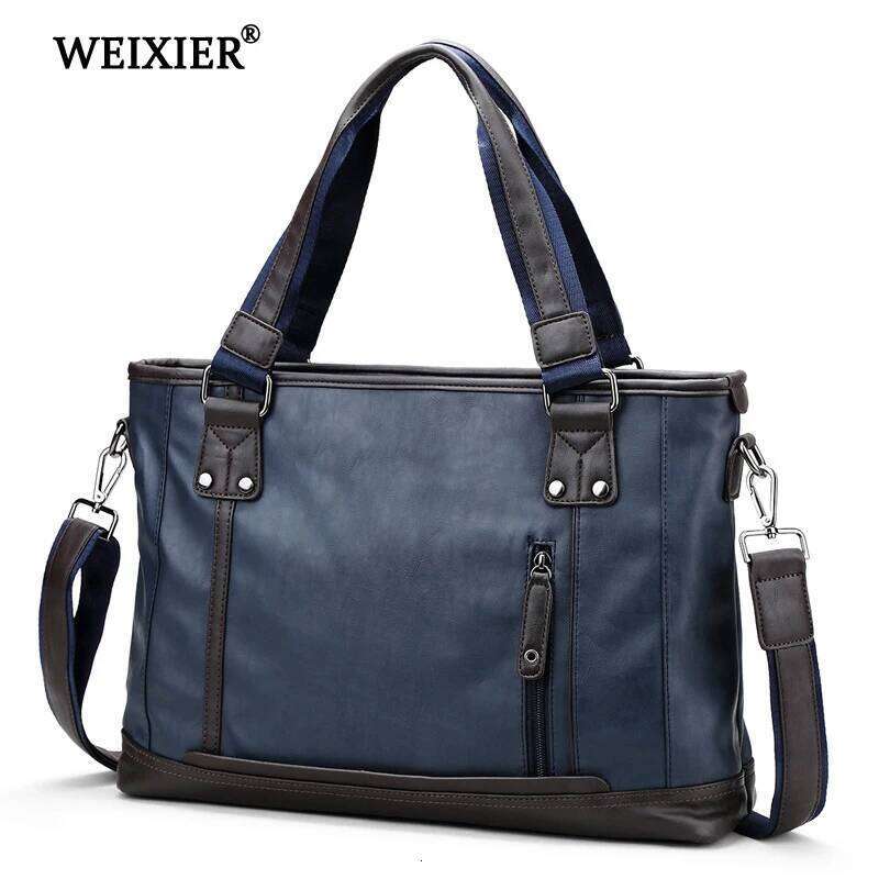 Solid Color PU Men's Zipper Business People Travel Fashion Retro Style Computer Bag High Quality Design Handbag