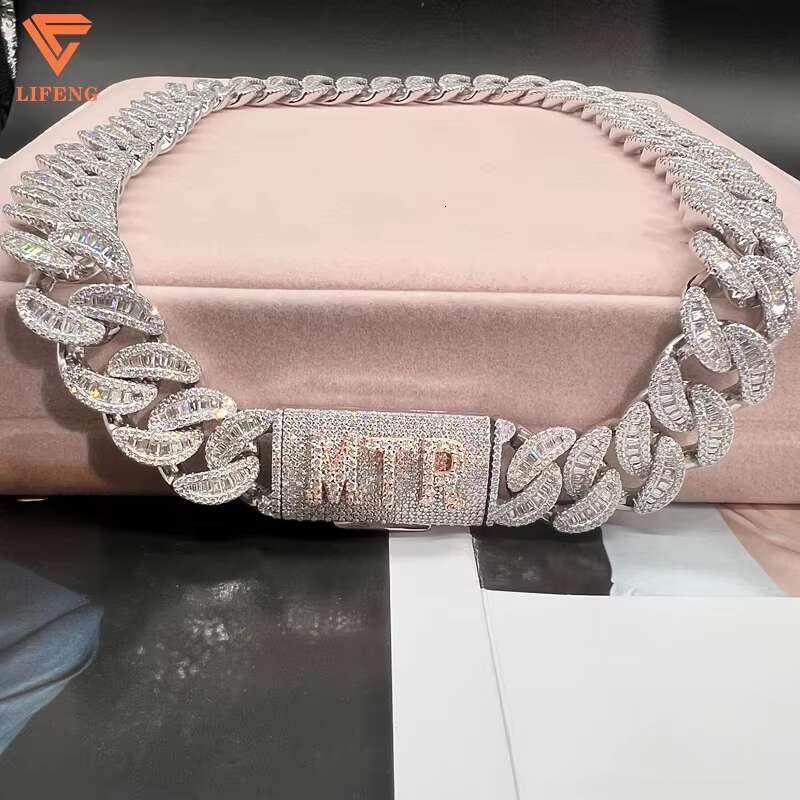 16MM Lifeng Jewelry Moissanite Chain VVS D Diamond Moissanite Cuban Link Chain Iced Out Hip Hop Baguette Cuban Link