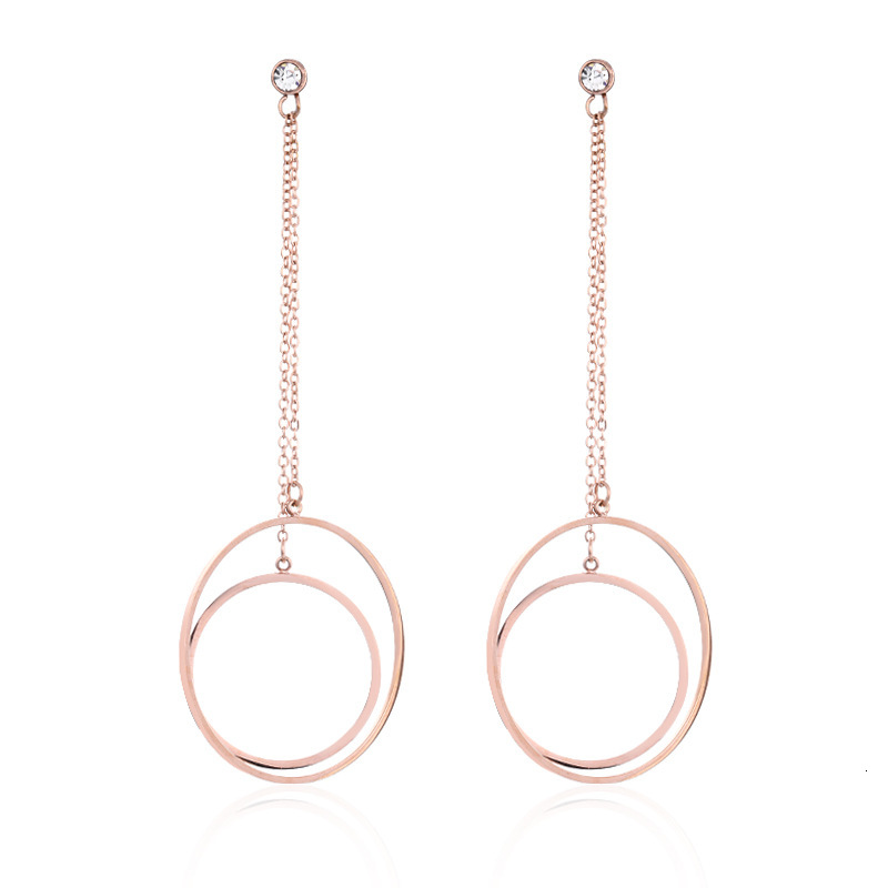 Titanium Steel Rose Gold Designer For Women, Hollow Circle Tassel Versatile Fashion Ladies' Jewelry Earrings Accessories Wholesale