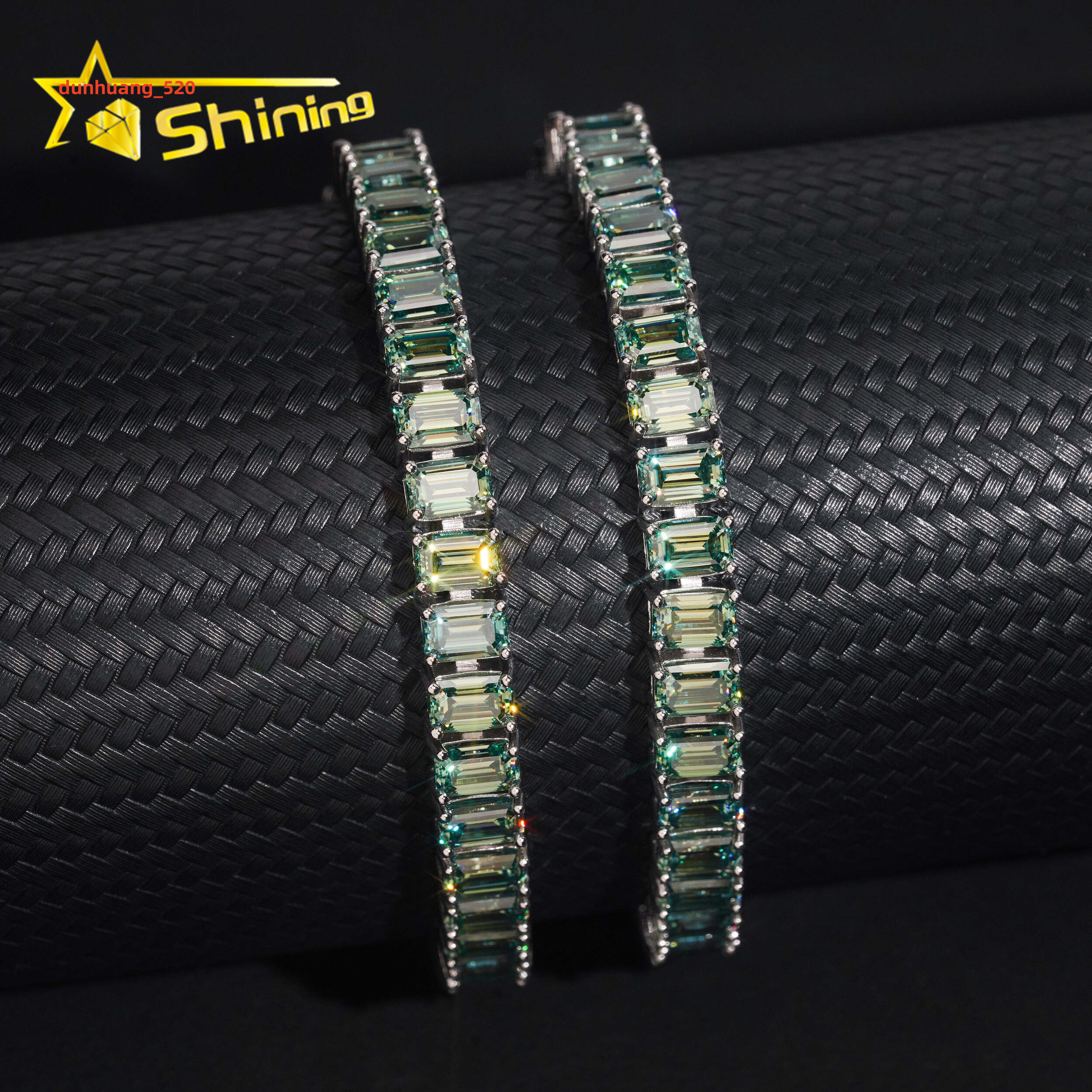 Trendy 925 Silver Blue Green Emerald Cut Moissanite Gemstone Bracelet Hip Hop Iced Out Men Women Moissanite Tennis Bracelet