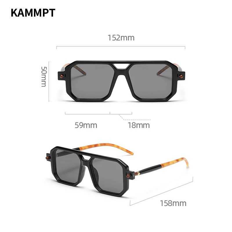 KAMMPT Vintage Square Sunglasses for Men Fashion 2022 Retro Double Bridge Male Sun Glasses Eyewear Trendy Brand Design Shades XJ250701