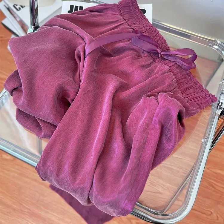 Purple Ice Silk Cool Summer Thin Wide-leg for Women Straight Loose Draped Casual Pants Z260314