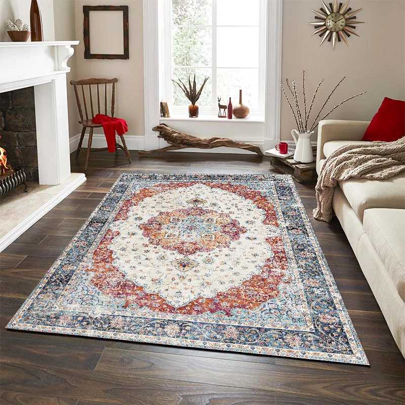 VIKAMA Tribal Rug Summer Tropical Area Rugs Wine Red Traditional Boho Vintage Rug Carpet for Bedroom Dining Living Room Mat D261015 - view 6