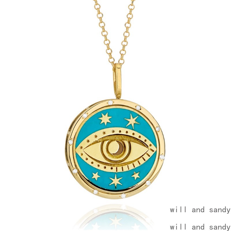 Non Tarnish 18k Gold Plated Tarot Coin Pendant Necklace Stainless Steel Star Moon Eye Charm Fashion Necklaces for Women Birthday Gift Girl Friend Vale