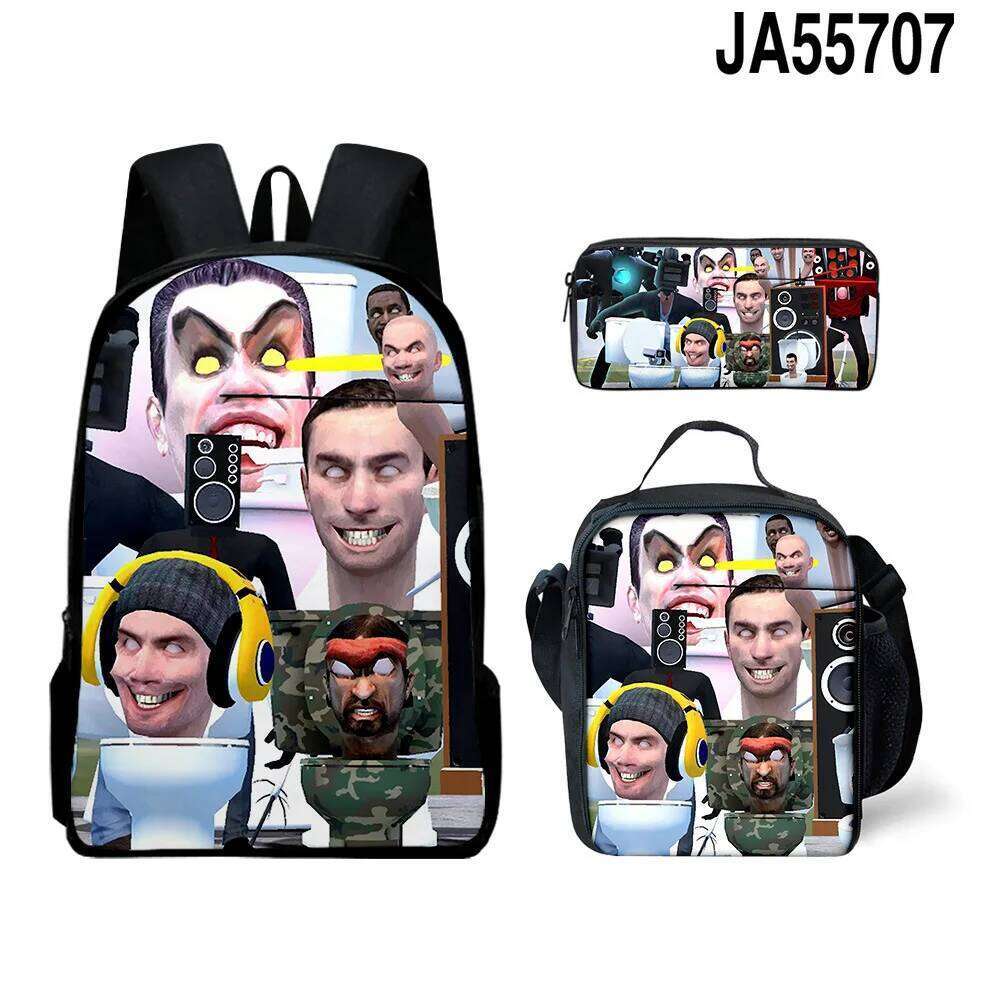 Novelty Peculiar Cool skibidi toilet 3D Print 3pcs/Set pupil School Bags Laptop Daypack Backpack Lunch bag Pencil Case