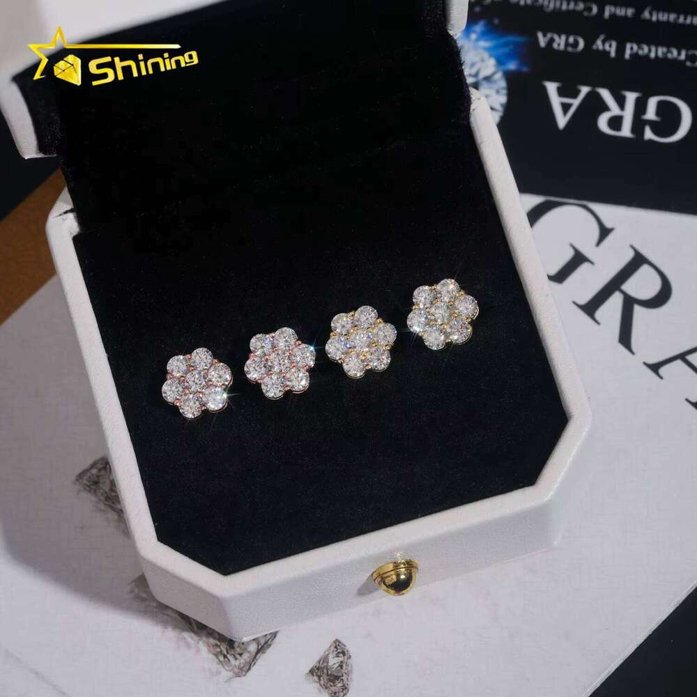 Hip Hop Popular Cluster Stud Moissanite GRA Certified Screw Back Flower Women Jewelry Earrings