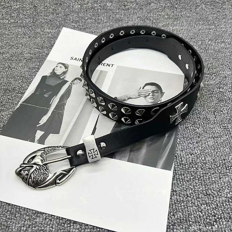 Retro Heavy Metal Rivets Men Womens Belt ERD Harley Locomotive Rock Punk Style Personality Belt Genuine Leather Jeans Belt Z250701