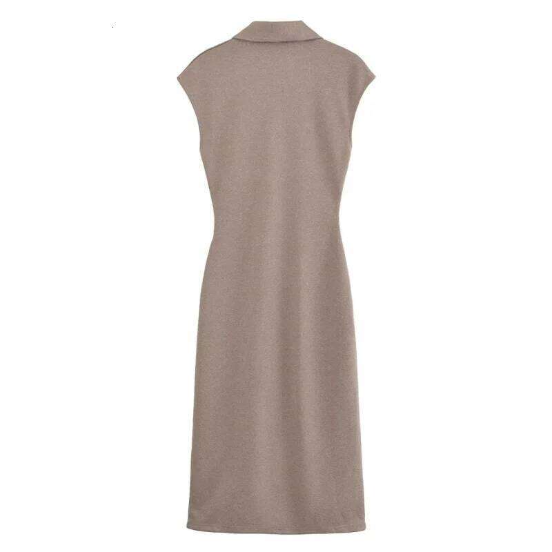 hoodie Women's Wear ETJ Spring And Summer New TRAF Women's Elegant Fashion Bead Cloth Shirt-Style Short-Sleeved V-Neck Slim-Fit Dress Long S