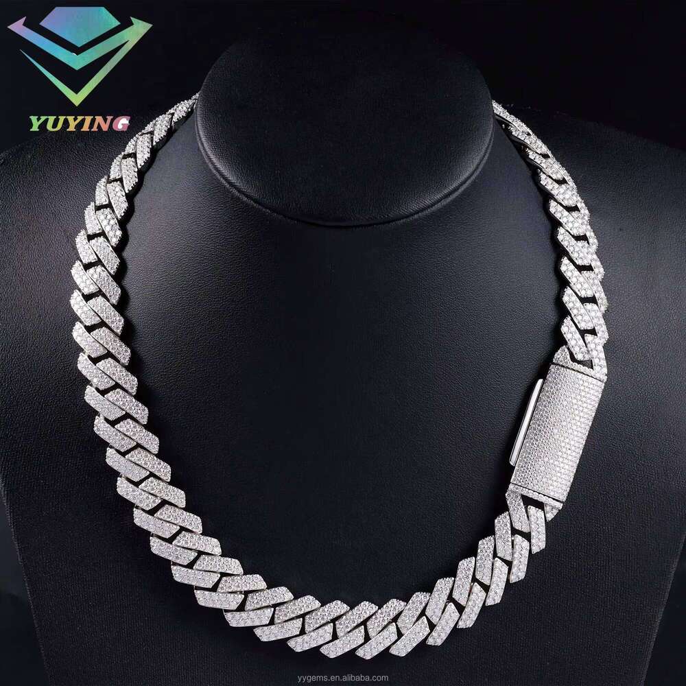 Hiphop Jewelry 17Mm S Sterling Sier D Color VVS Silicon Stone Necklace Cuban Chain