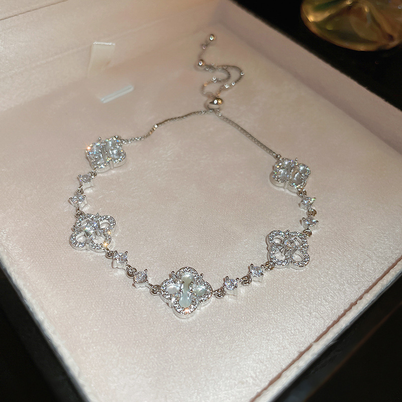 Silver Tone Flower Link Bracelet With Crystal Accents Elegant Graduation Jewelry And Gift For Her High Quality And Delicate Accessory