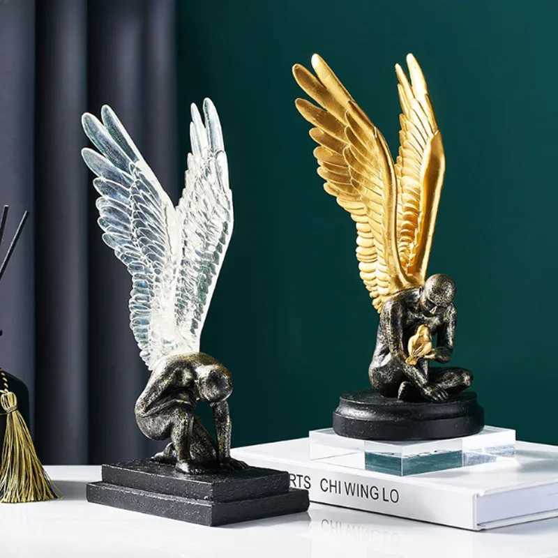 Angel wing model statue golden resin creative modern abstract sculpture he decorates life decoration Y250509