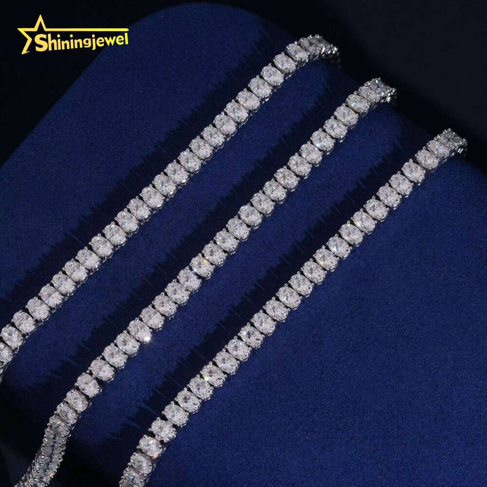 GRA Certified Oval Cut 4X6mm Fancy Shape Chain Sier Silicon Stone Tennis Necklace Rapper Jewelry