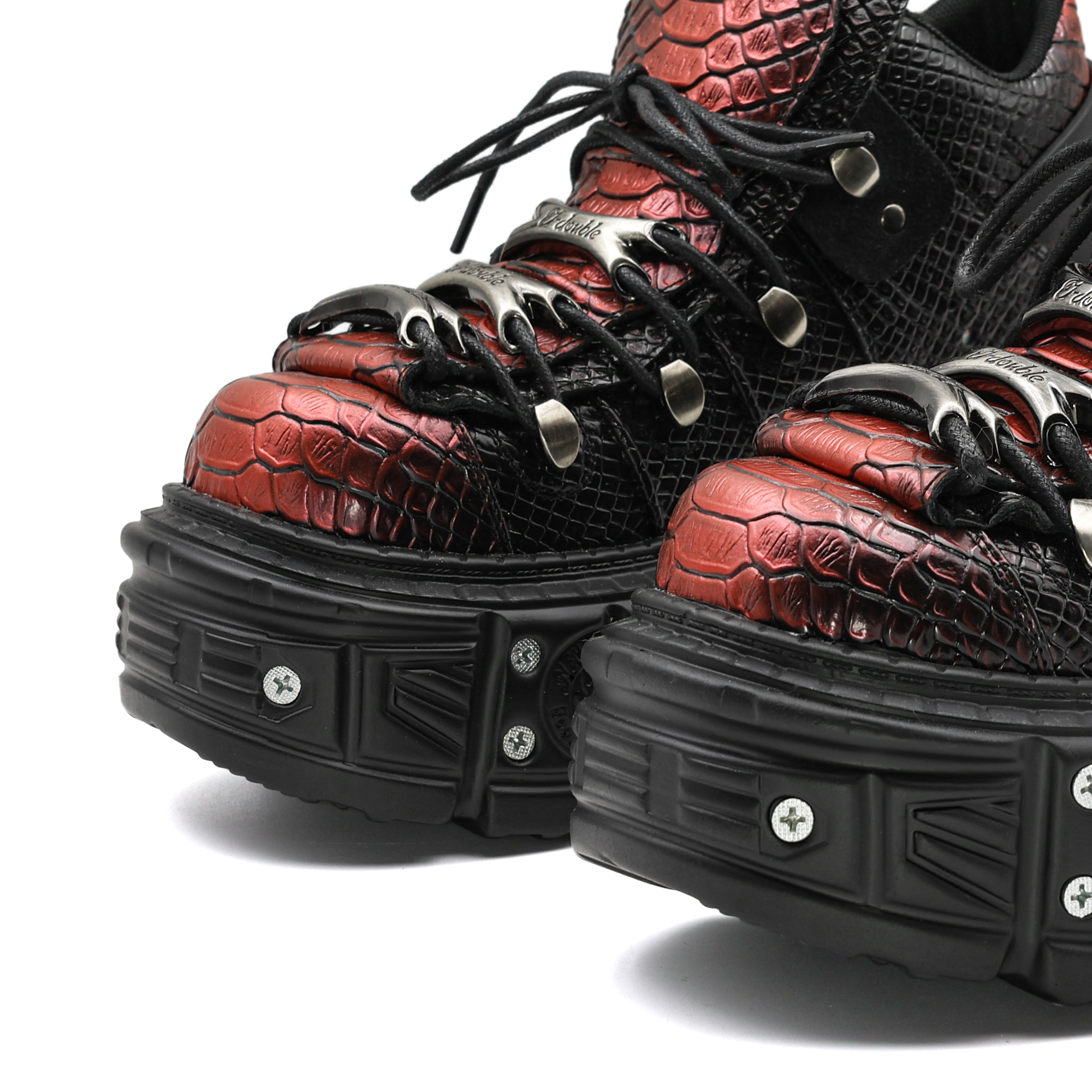 Height-Increasing Women's Summer Punk Shoes Thick-Soled, High-Tops in Elegant Wine Red & Snake Print