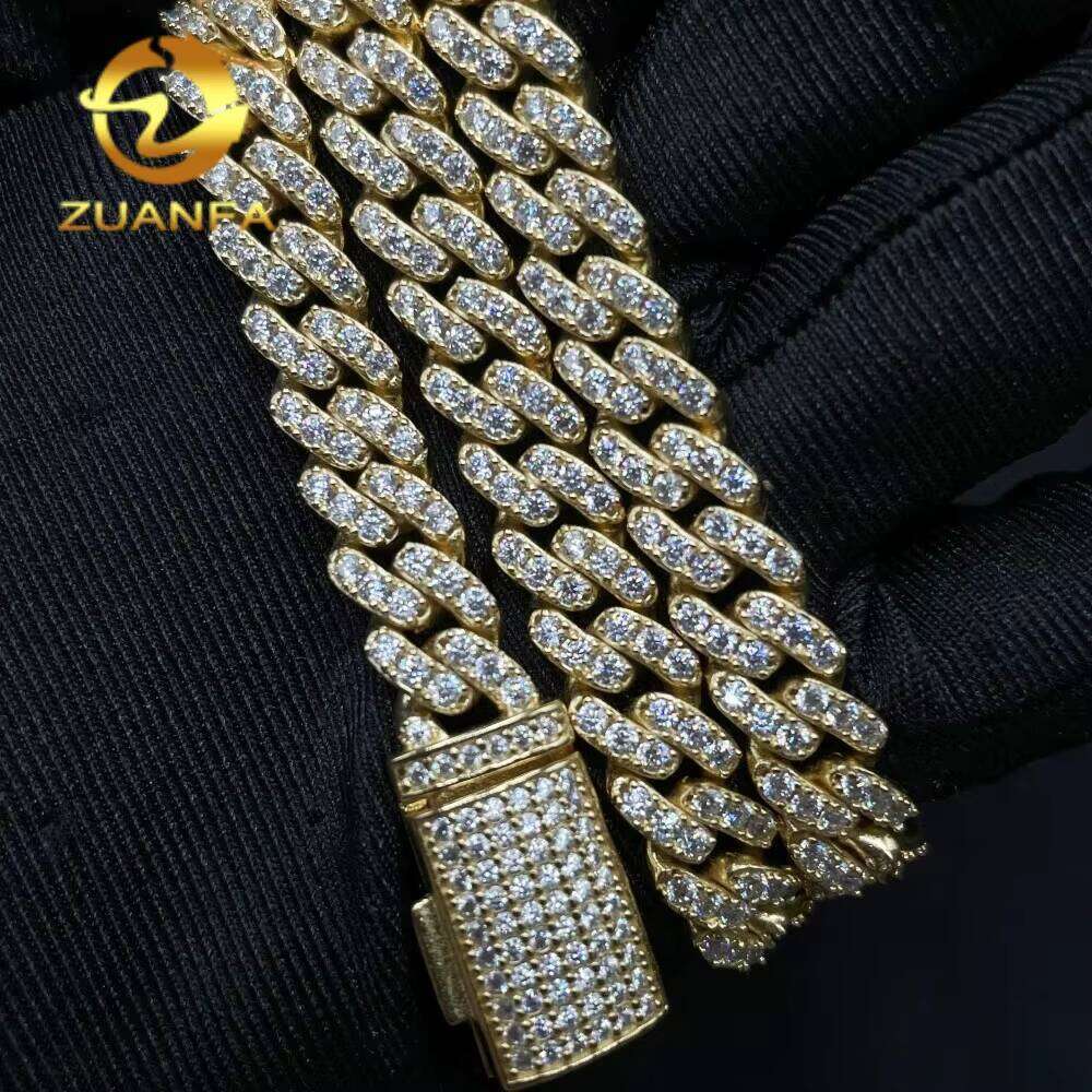 Iced Out Pearl 8Mm Single Row Sier Gold Plated Mens And Womens Cubic Zirconia Cuban Chain Necklace