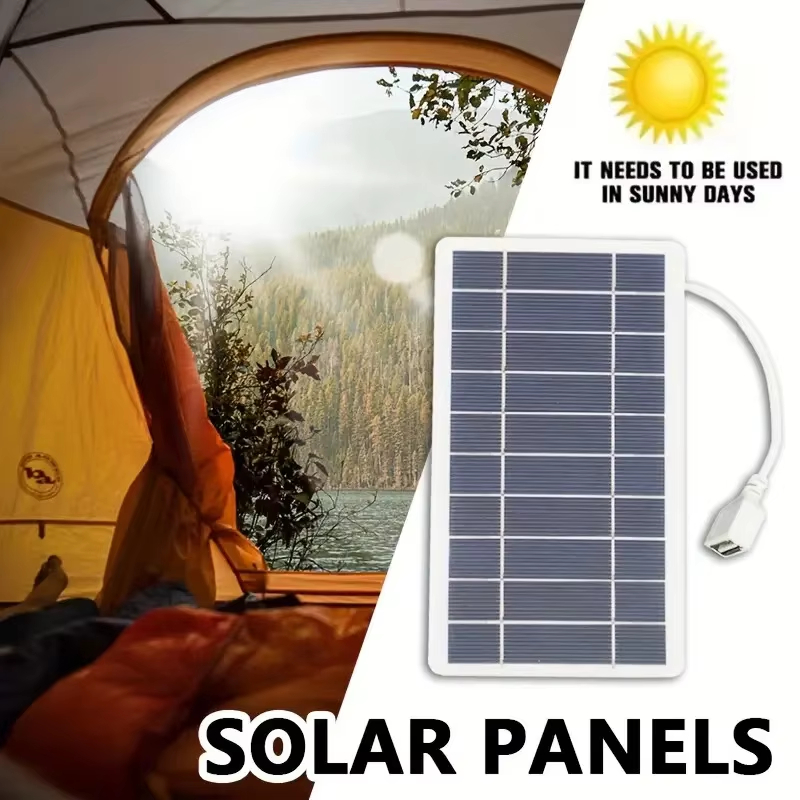Solar Panel USB Charger 2W 5V Mini Portable Outdoor Battery Mobile Phone Charging Power Bank For Hiking Camping Hiking Outdoor Backpack Emergency Gene