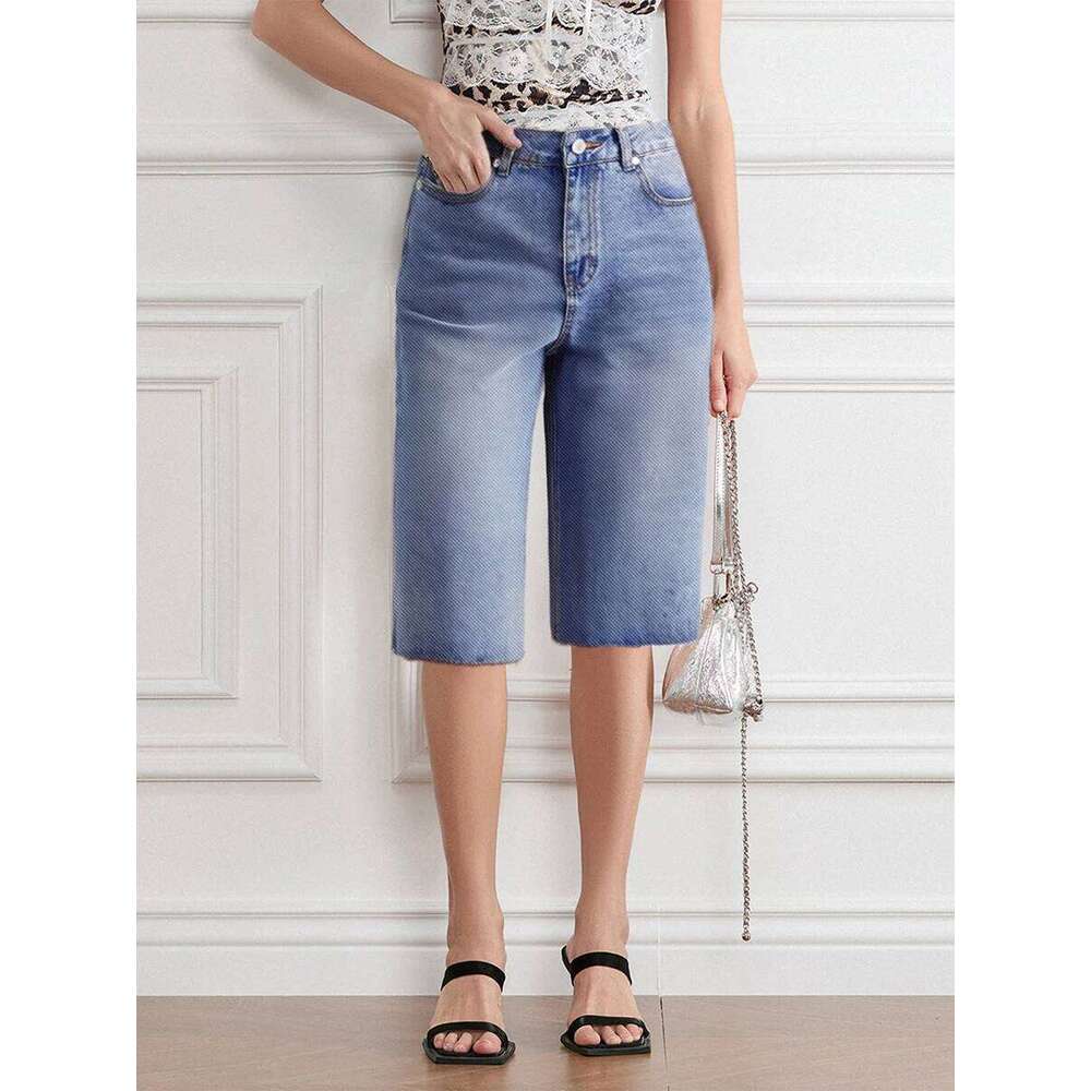 hoodie Women's Wear Women S Distressed Denim Bermuda Shorts With Frayed Hem High Waist Casual Capri Jean Pants For Summer Beachwear And Travel ja