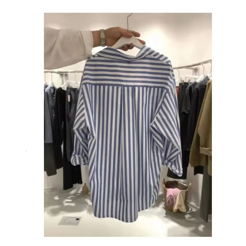South Korea Dongdaemun Striped Shirt Womens Sense Niche Western Style Shirt Student Shirt Fashion 250701