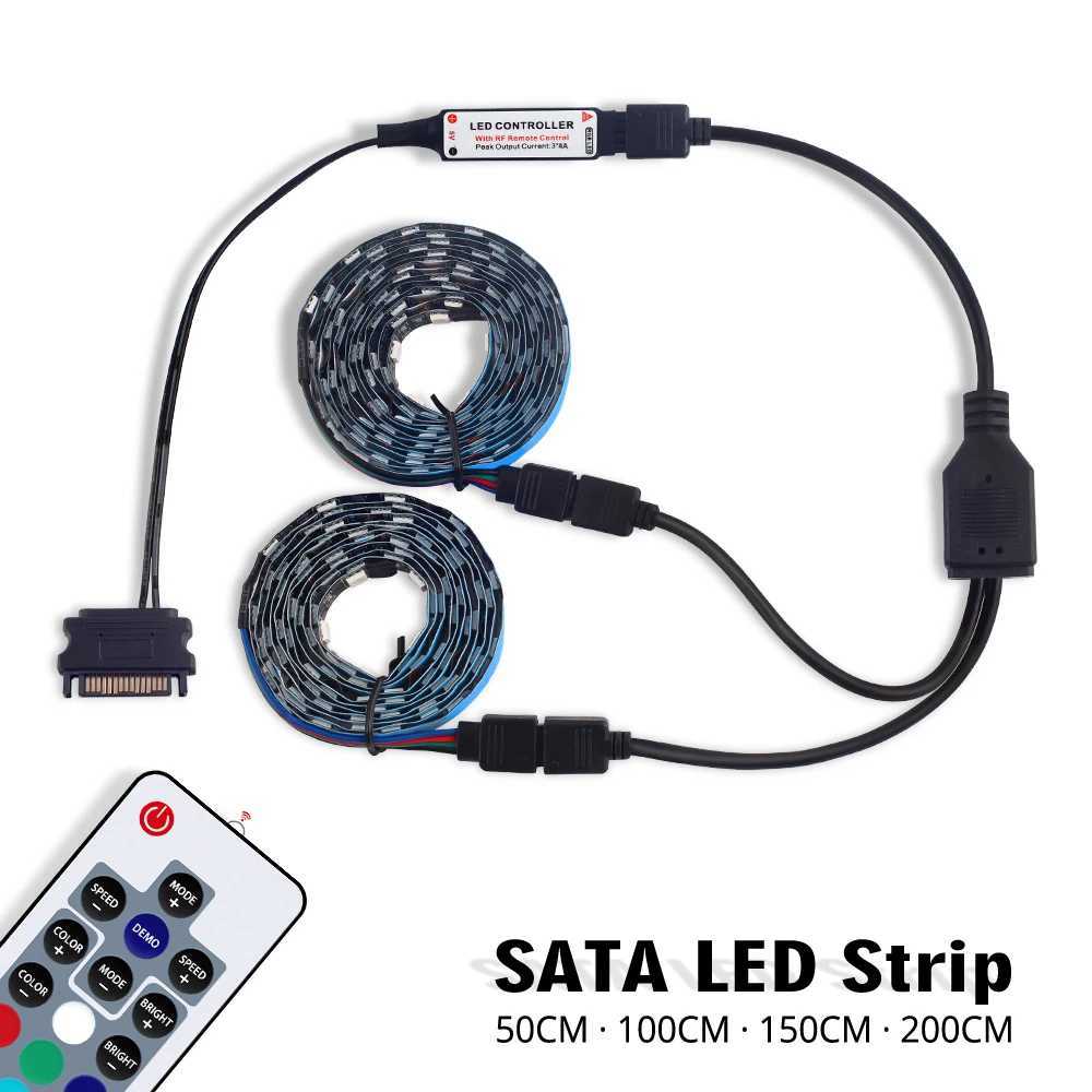 DC5V 5050 RGB Strip LED Strip Flexible Light 30LEDs/m 2PCS Set for PC Computer Case Decoration with SATA Interface+1 to 2 Splitter W250701