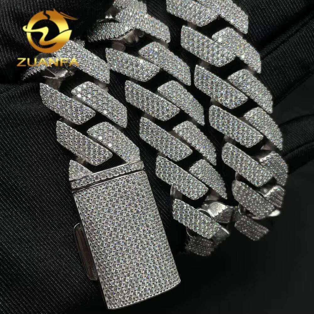 Large GRA Certified Tester Mens Jewelry Solid Sterling Sier 22Mm VVS Cubic Zirconia Iced Out Cross Cuban Chain