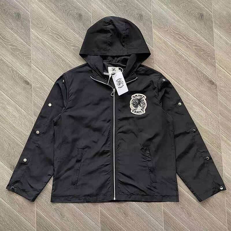 Saint Vanity Embroidered Zipper & Snap Button Casual Sporty Windbreaker Track Suit Set with Pants Streetwear Fashion